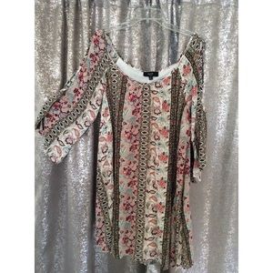 NAÏF PLUS SIZE OPEN SHOULDER PRINT DRESS